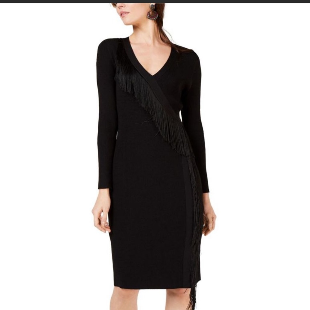 Brand new Inc international concepts fringe v neck long sleeve sweater dress